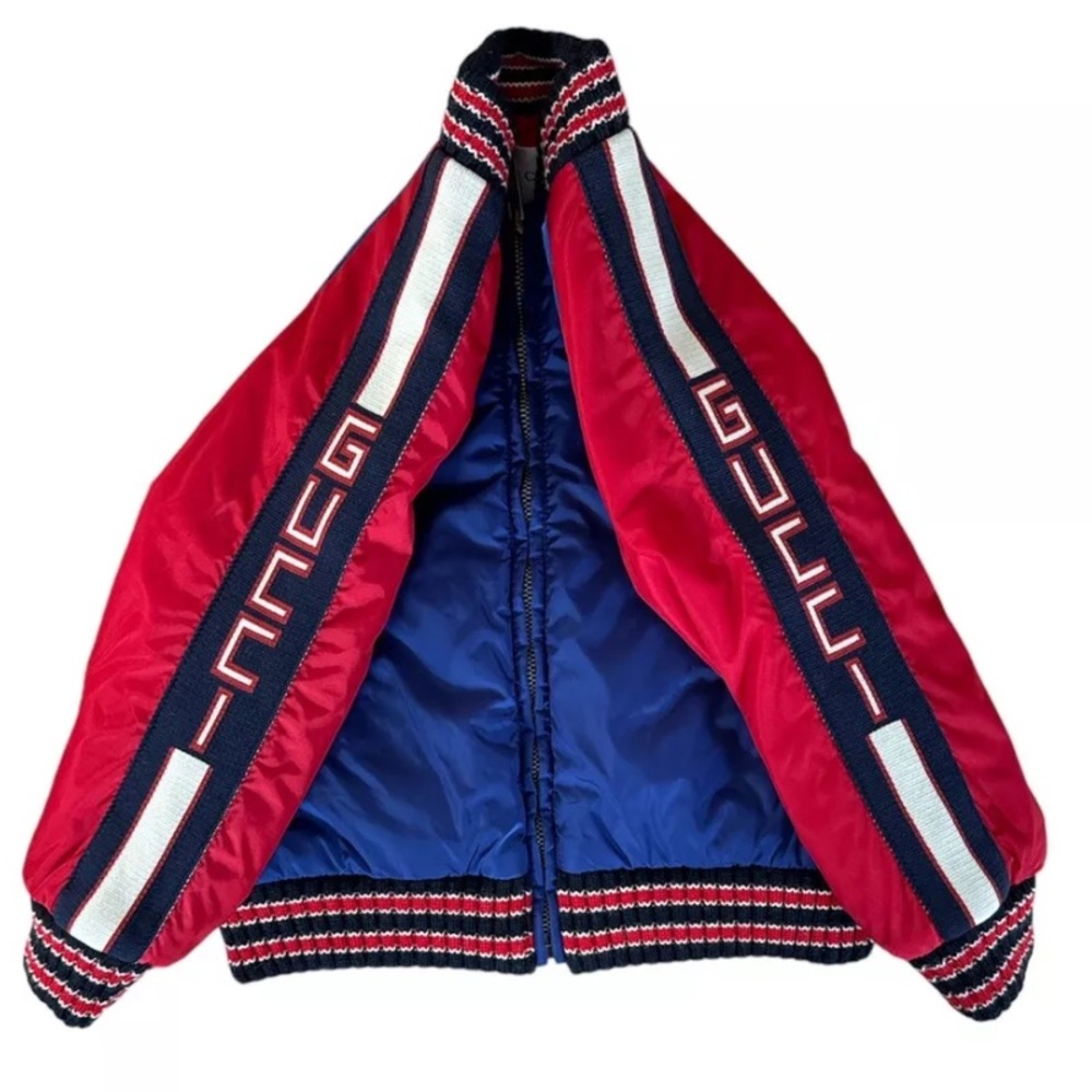 Authentic GUCCI Satin Stripe Colorblock Bomber Flight Jacket Coat Baby Kids 9-12